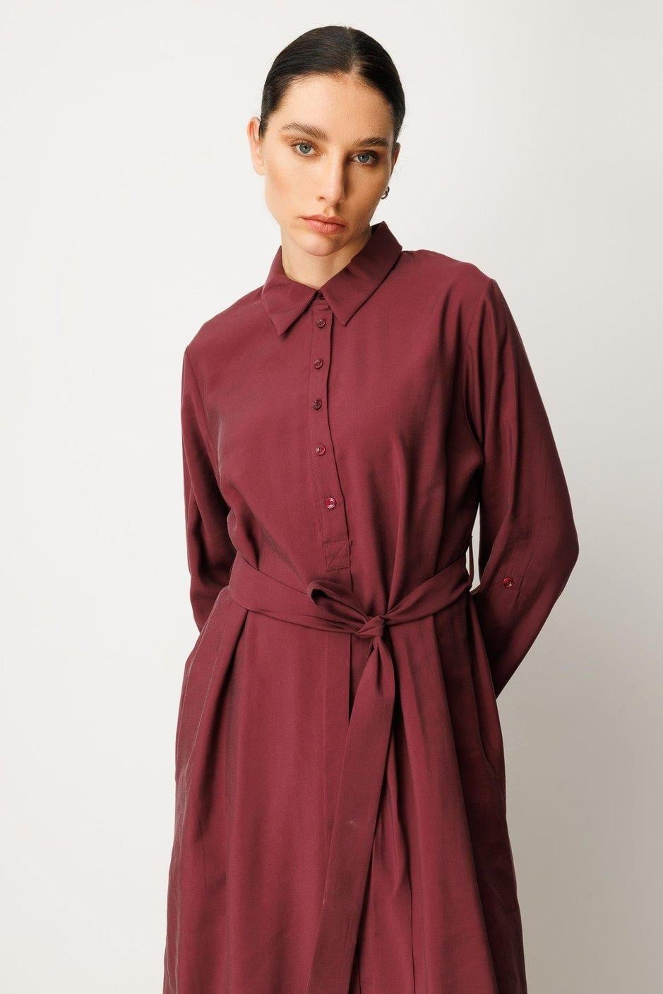 Micca 252826M Yarım Düğme Detaylı Pantolonlu Takım - Bordo