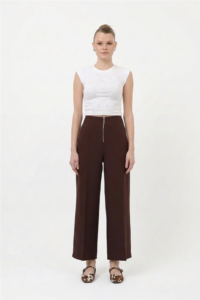 Fermuar Detaylı Pantolon 18228-1 Browni