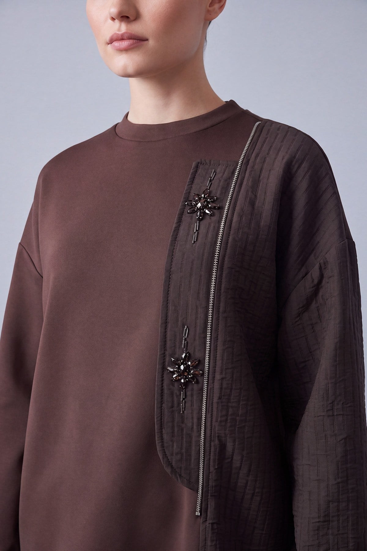 Dik Gizli Fermuar Detay Tunik 10812 Browni