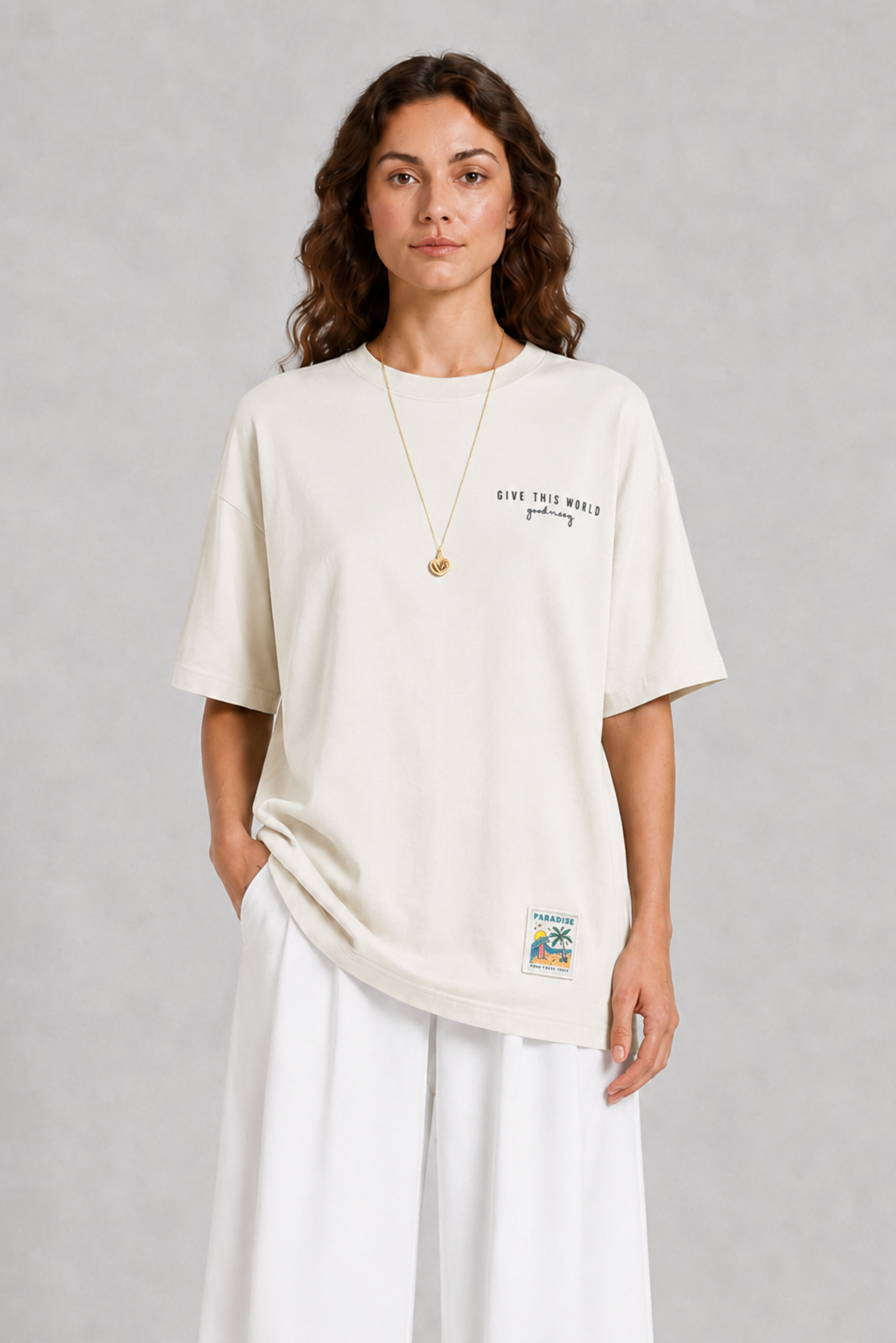 Rubber ve Etiket Detaylı T-shirt 0034651 - Ekru