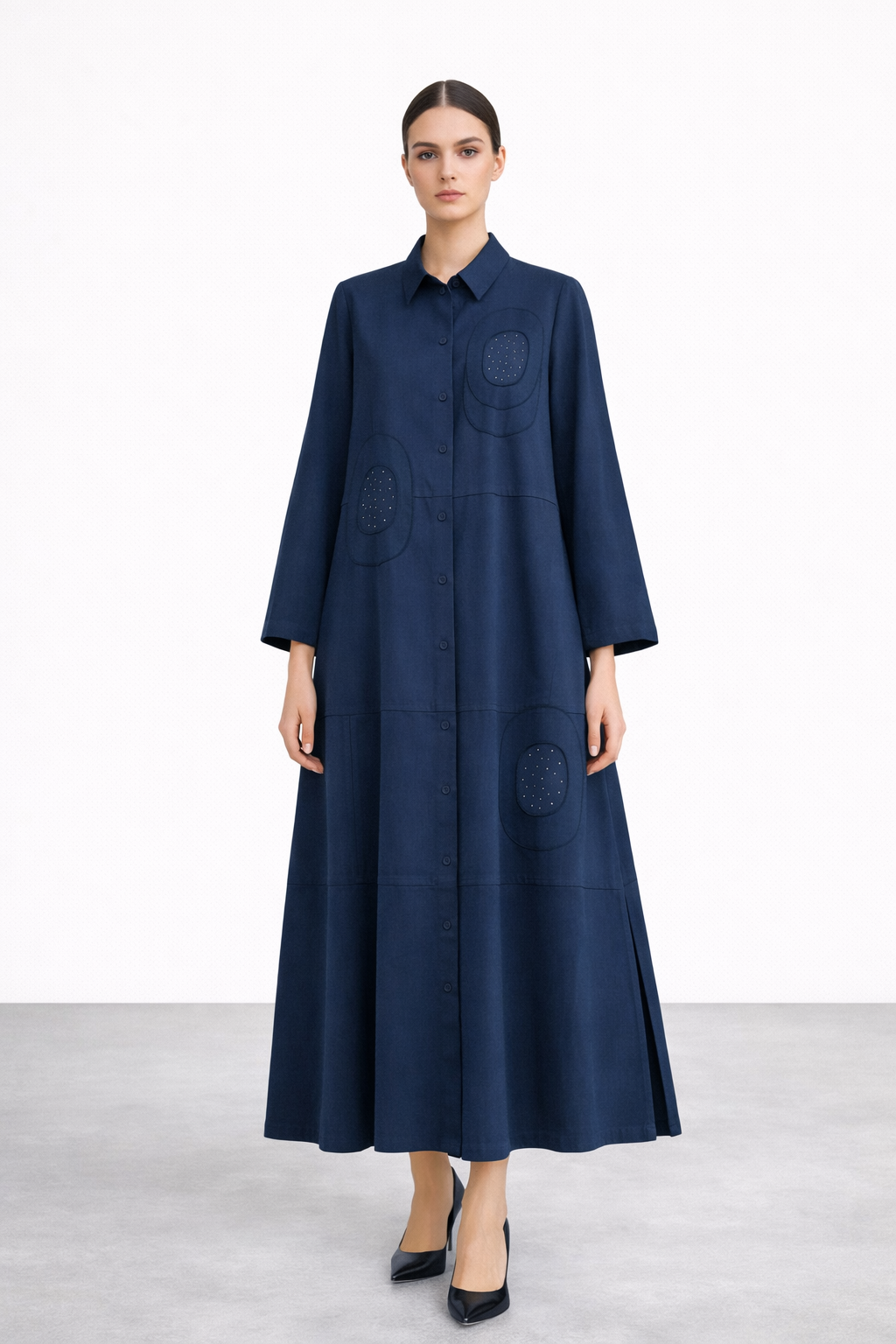 Micca 261601M Çiçek Baskılı Taşlı Ferace - Lacivert