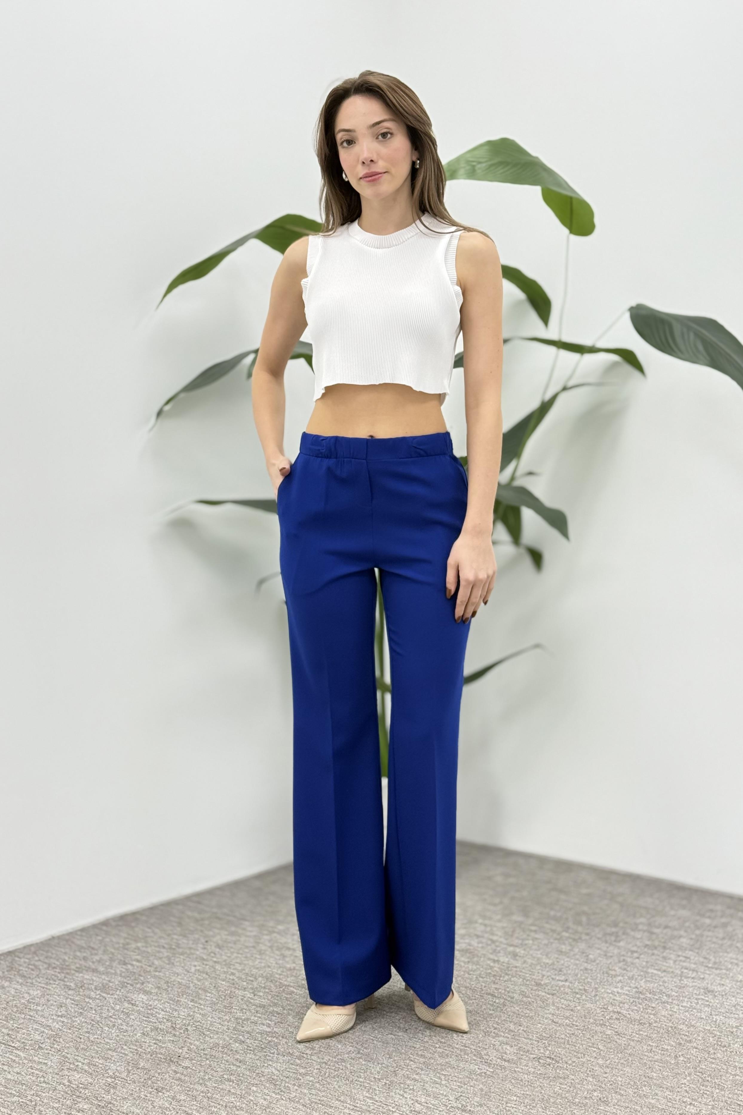 Beli Lastikli İspanyol Paça Kumaş Pantolon 1012 - Saks
