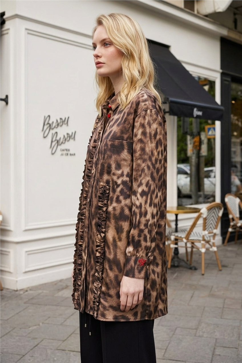 Ghisa Leopar Detaylı Tunik 4535 Kahve Leopar