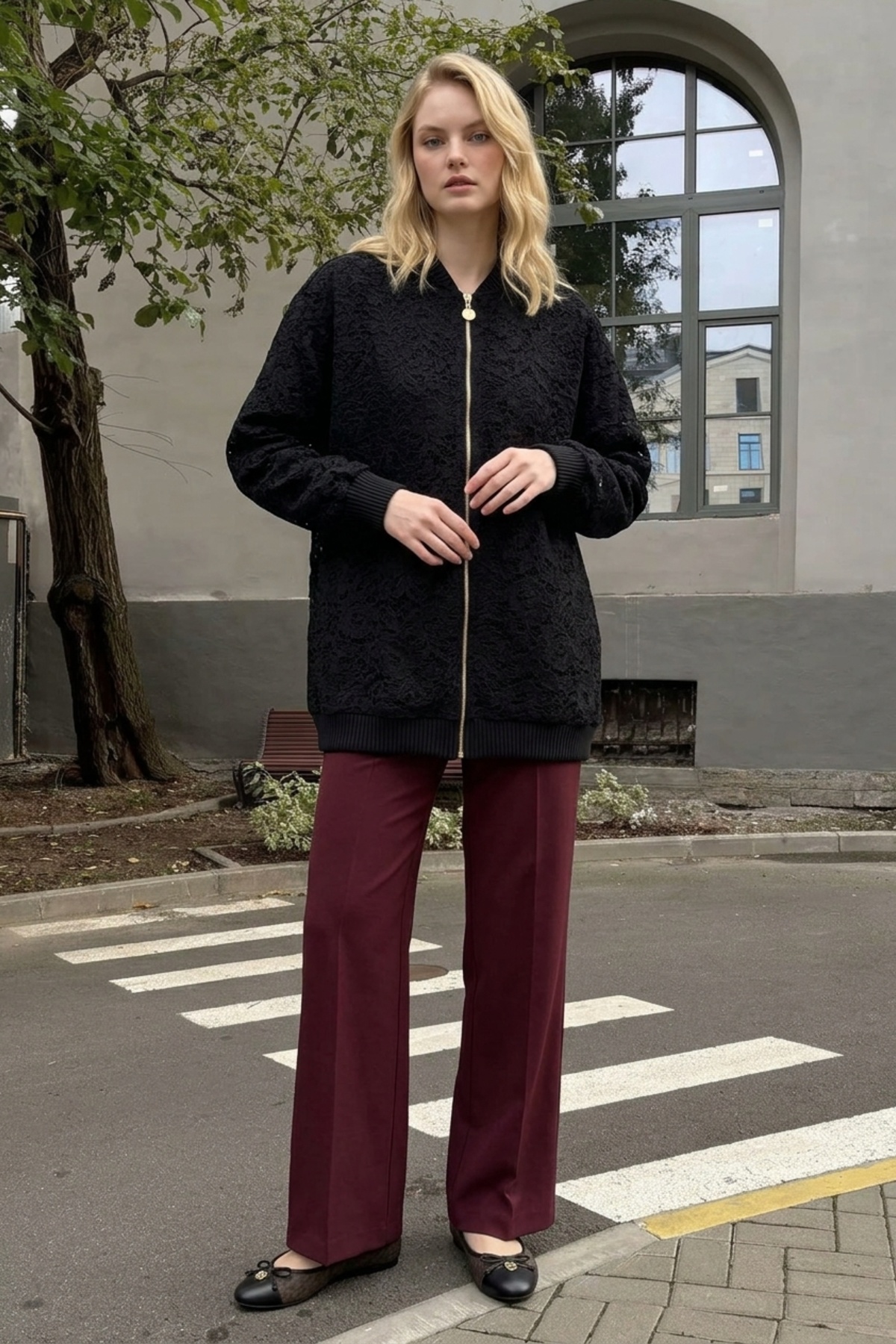 Dantel İşlemeli Oversize Kap 11305 Siyah