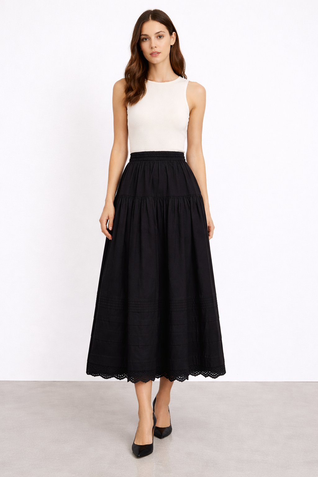Etek Ucu Dantel Detaylı Etek 20728 - Siyah