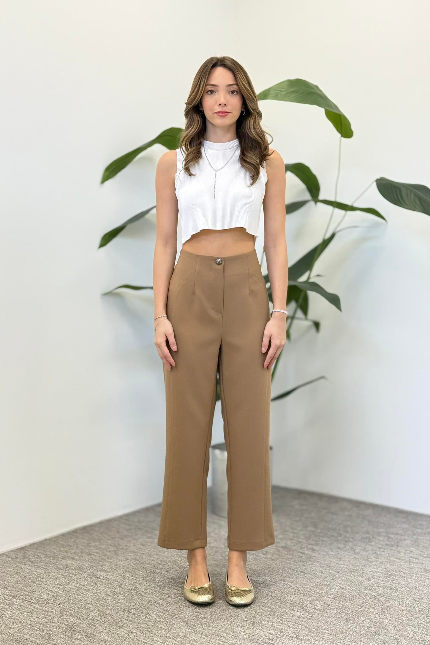 Sentez 5603 Milano Boru Paça Pantolon - Camel