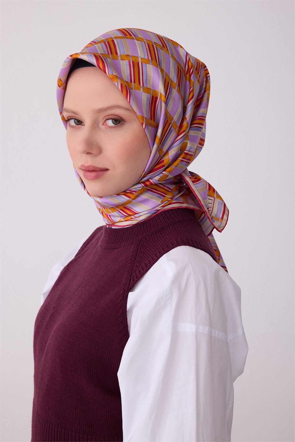 Belli Saf Twill İpek Eşarp 4302D (T) - Lila