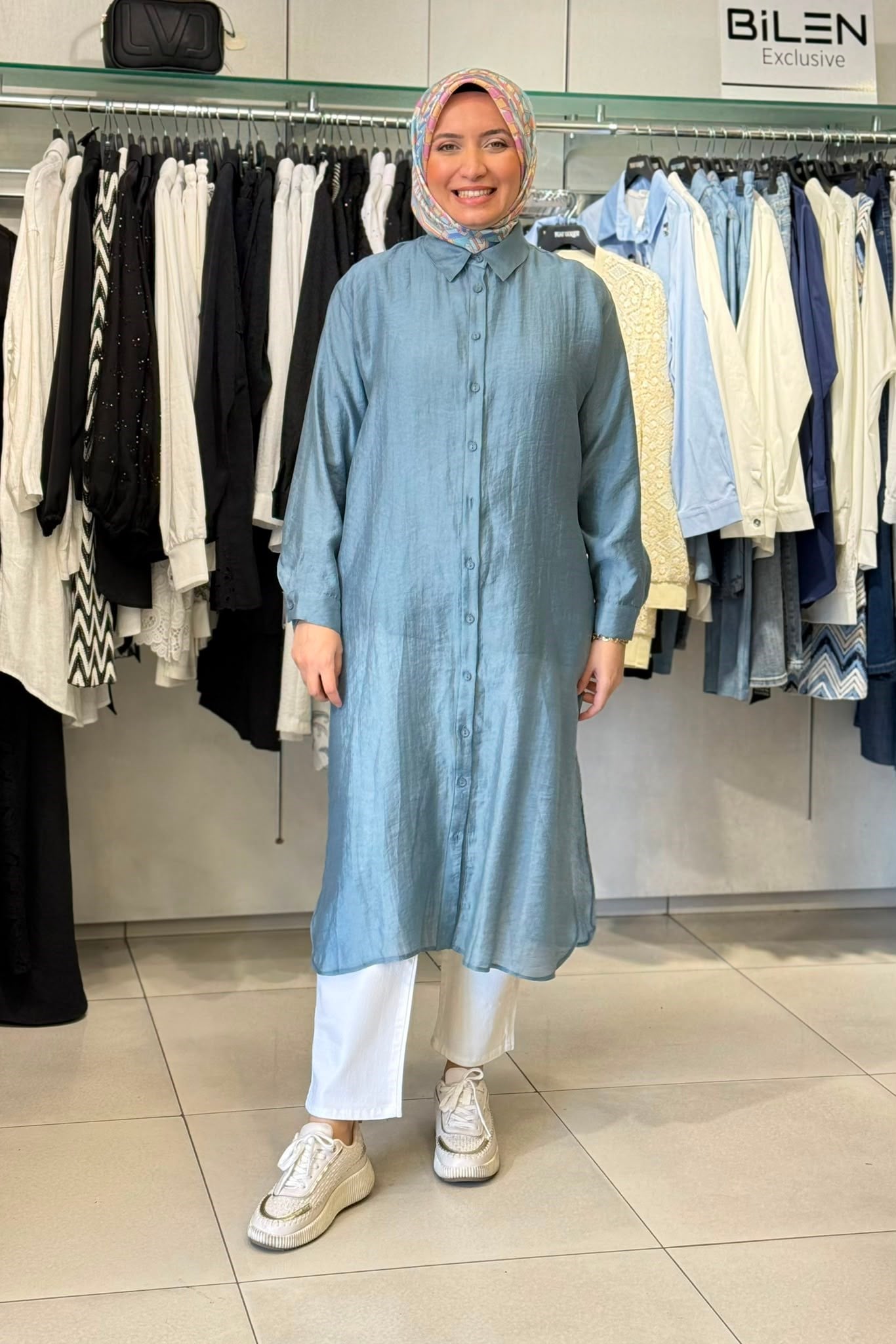 Ceremony 26Y158 Önden Düğmeli Uzun Tunik - Mavi
