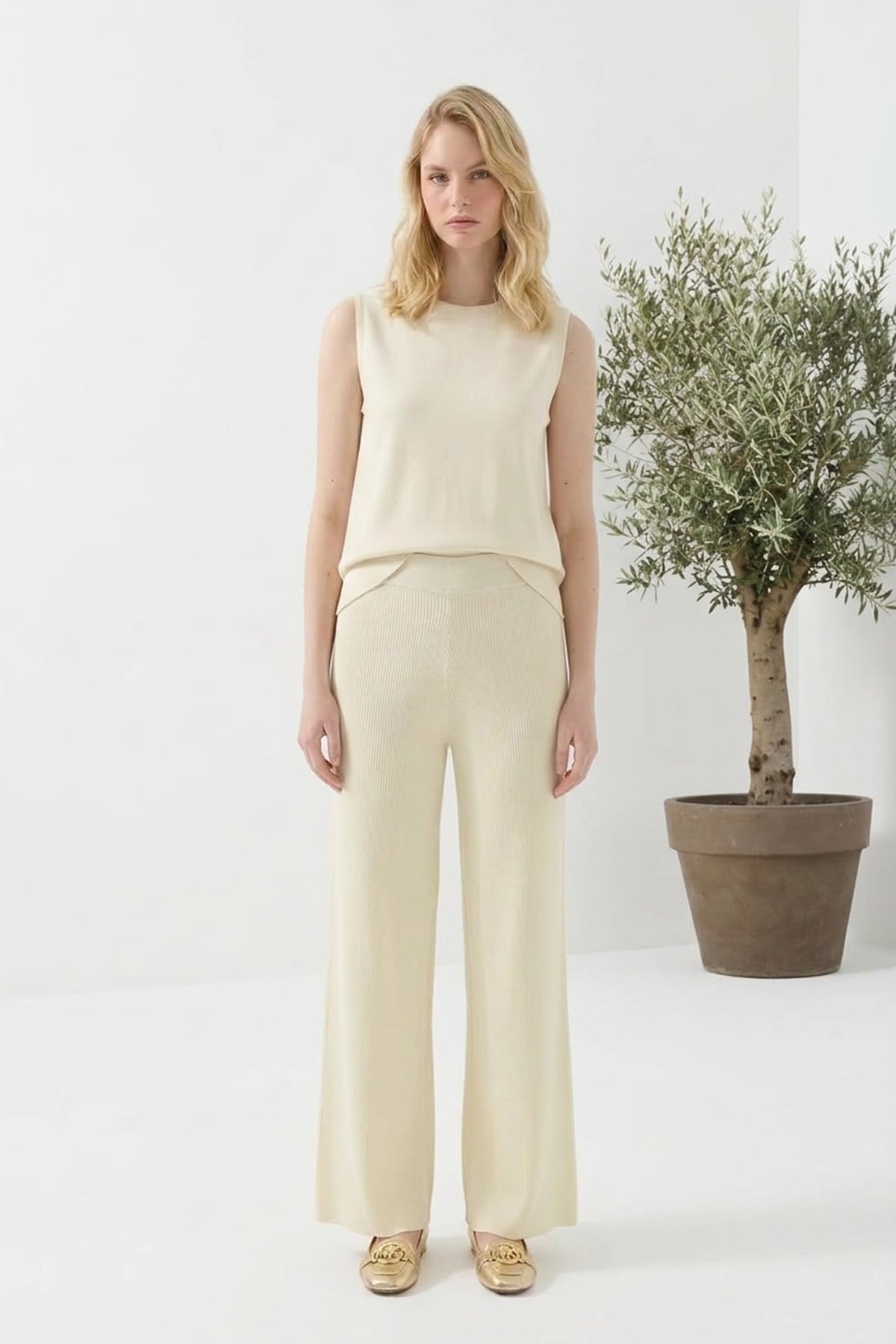 Fitilli Bol Paça Pantolon 146030 Taş Pantolon NEFİSE 