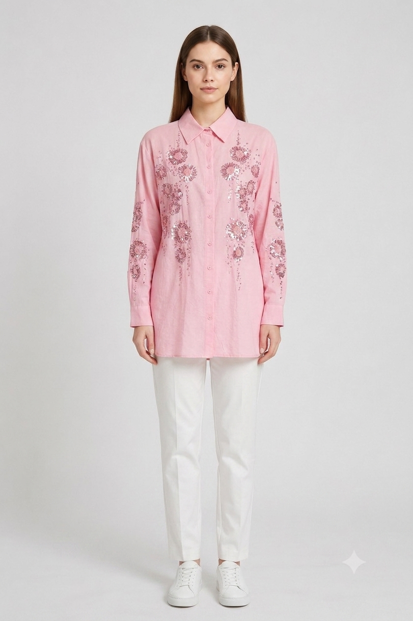 Payet İşlemeli Zarif Tunik 260195 - Pembe