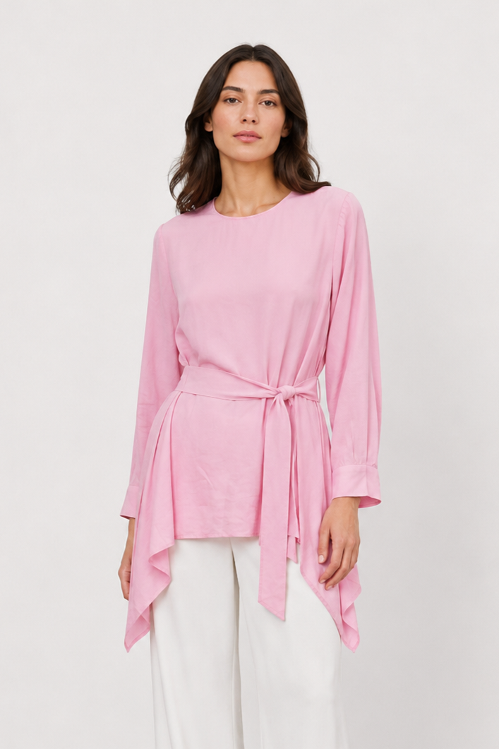 Yanları Mendil Kesim Tunik 0037247 - Pembe