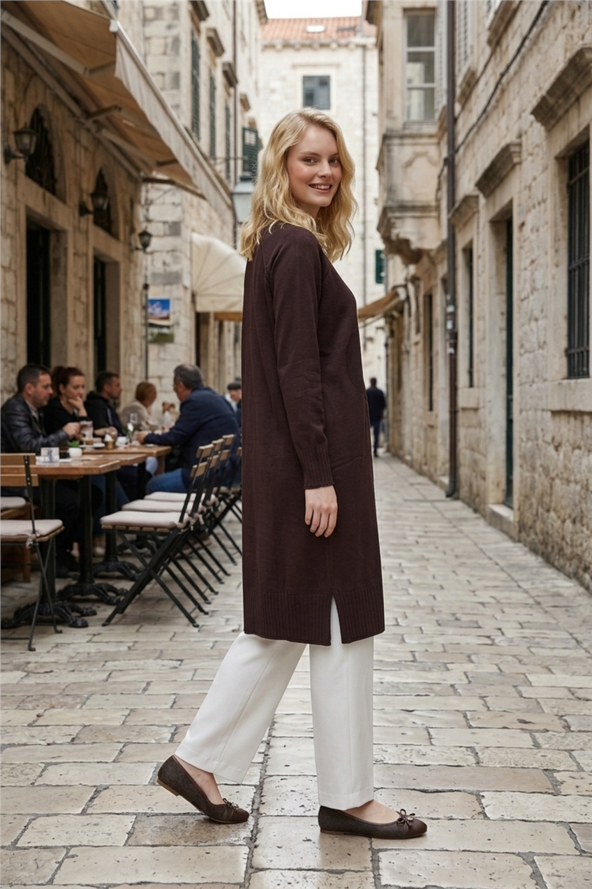 Ön Çiçek Baskılı Tunik 36231 Kahve