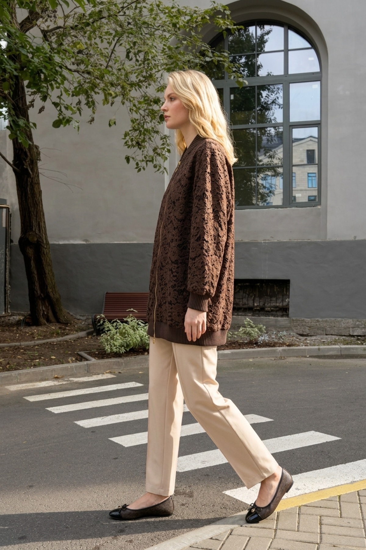 Dantel İşlemeli Oversize Kap 11305 Kahve