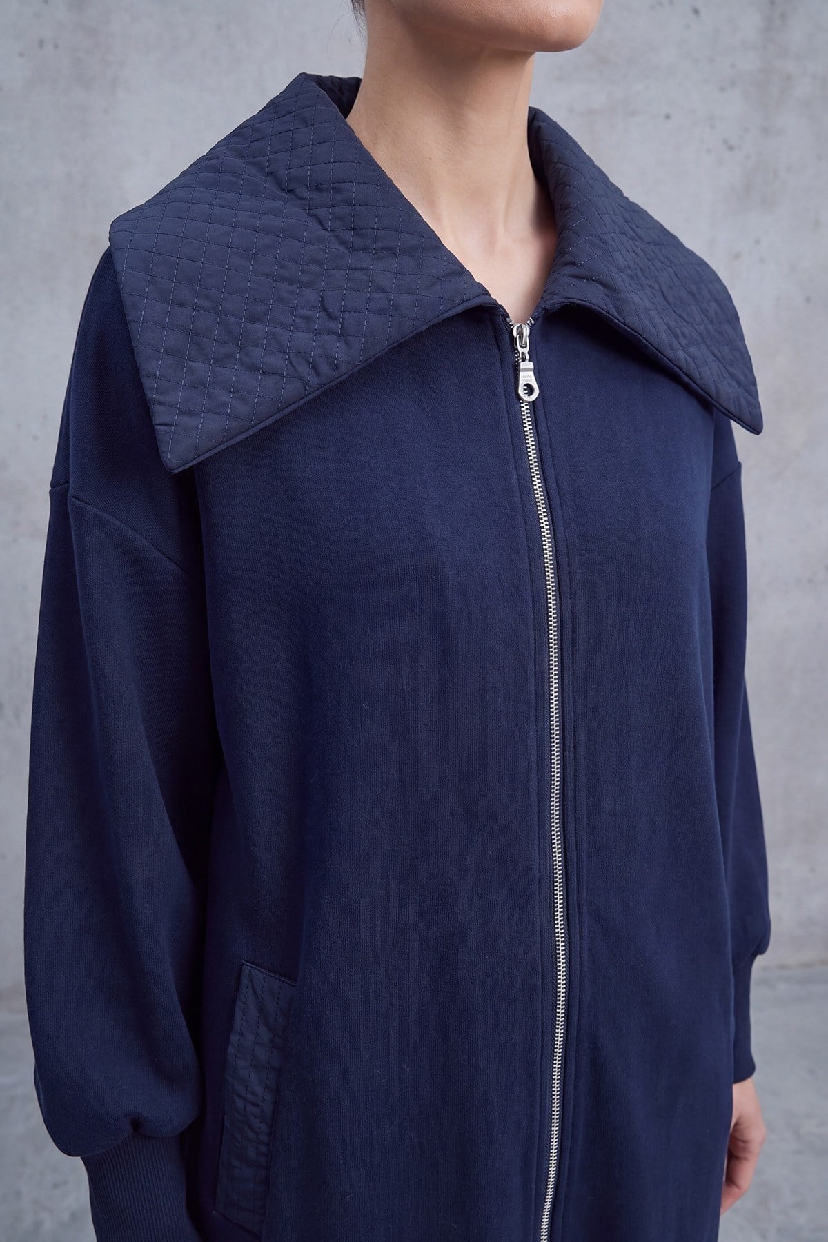 Geniş Yaka Fermuarlı Kap 15286 F.Navy