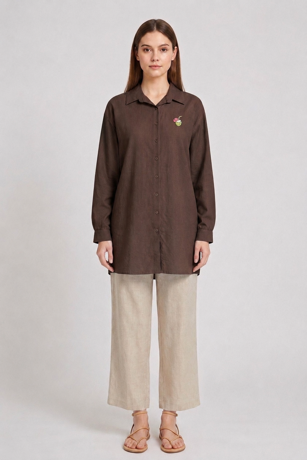 Basic Nakışlı Tunik 260198 - Açık Kahve