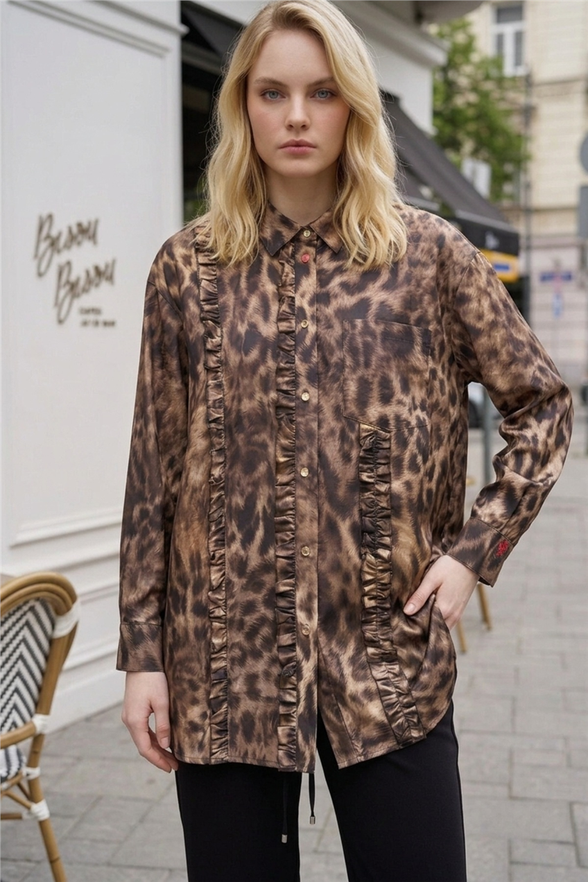 Ghisa Leopar Detaylı Tunik 4535 Kahve Leopar