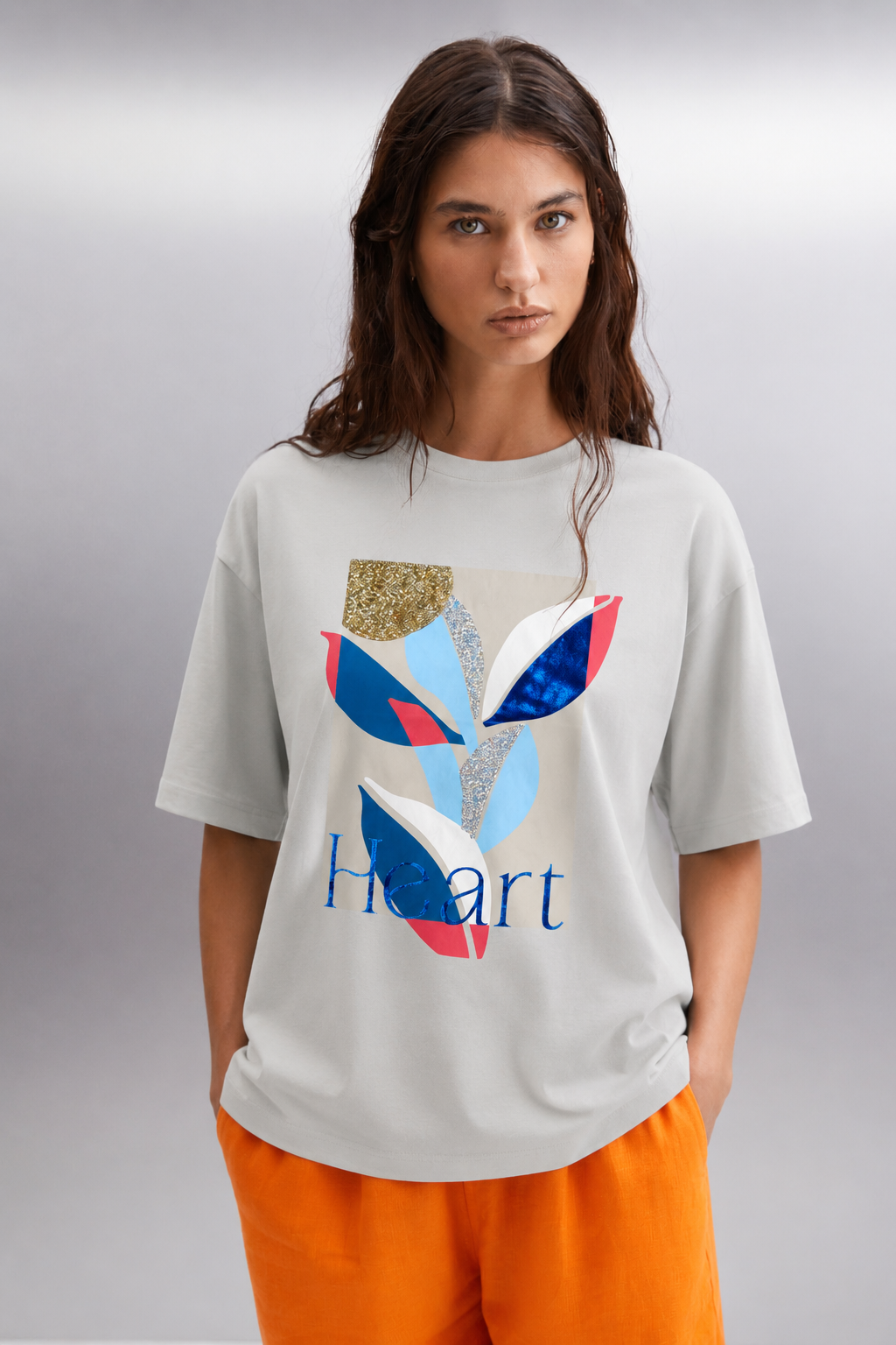 Heart Nakışlı Tshirt 2633 - Gri