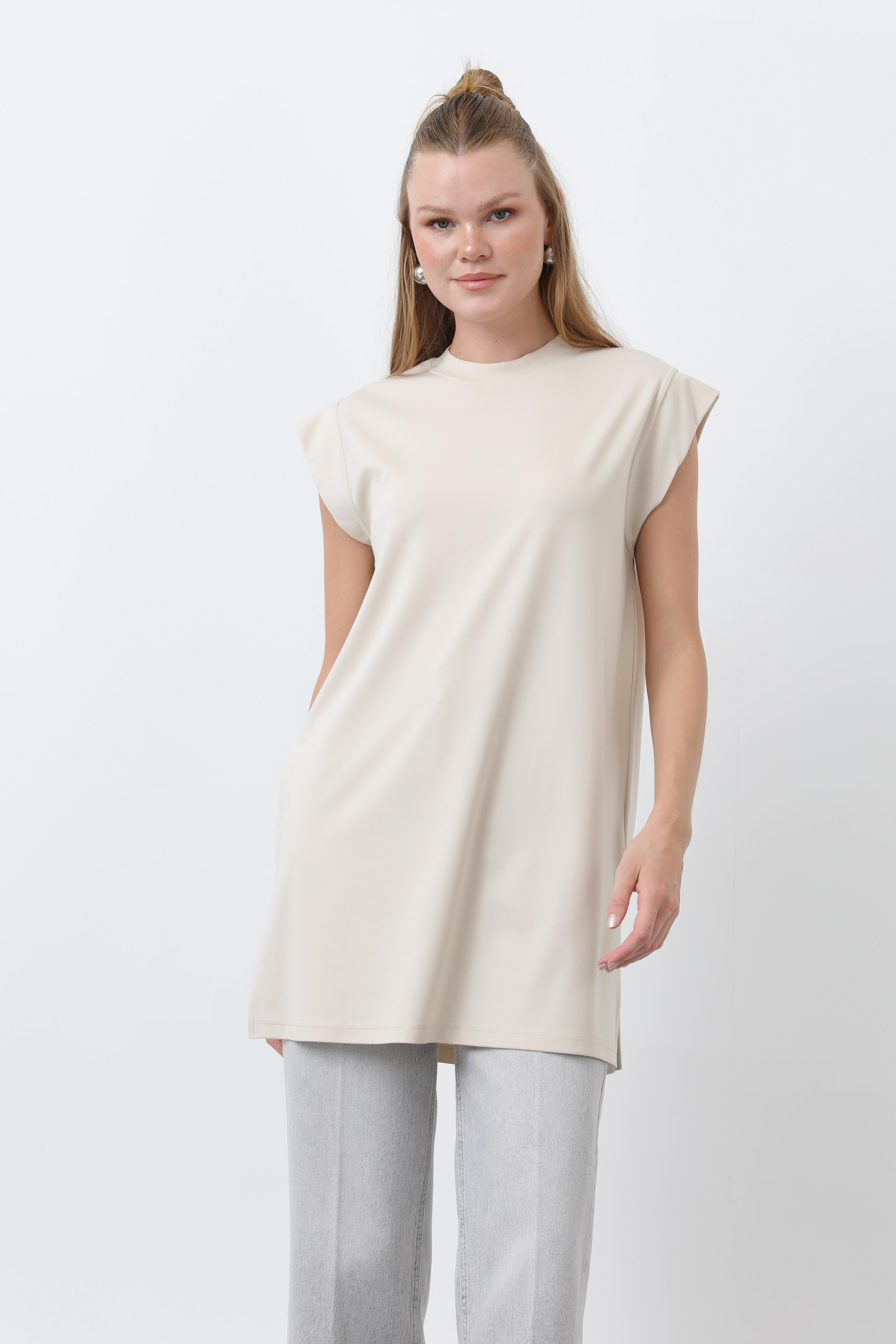 Sıfır Kol Modal İçlik T-shirt 40008 - Bej