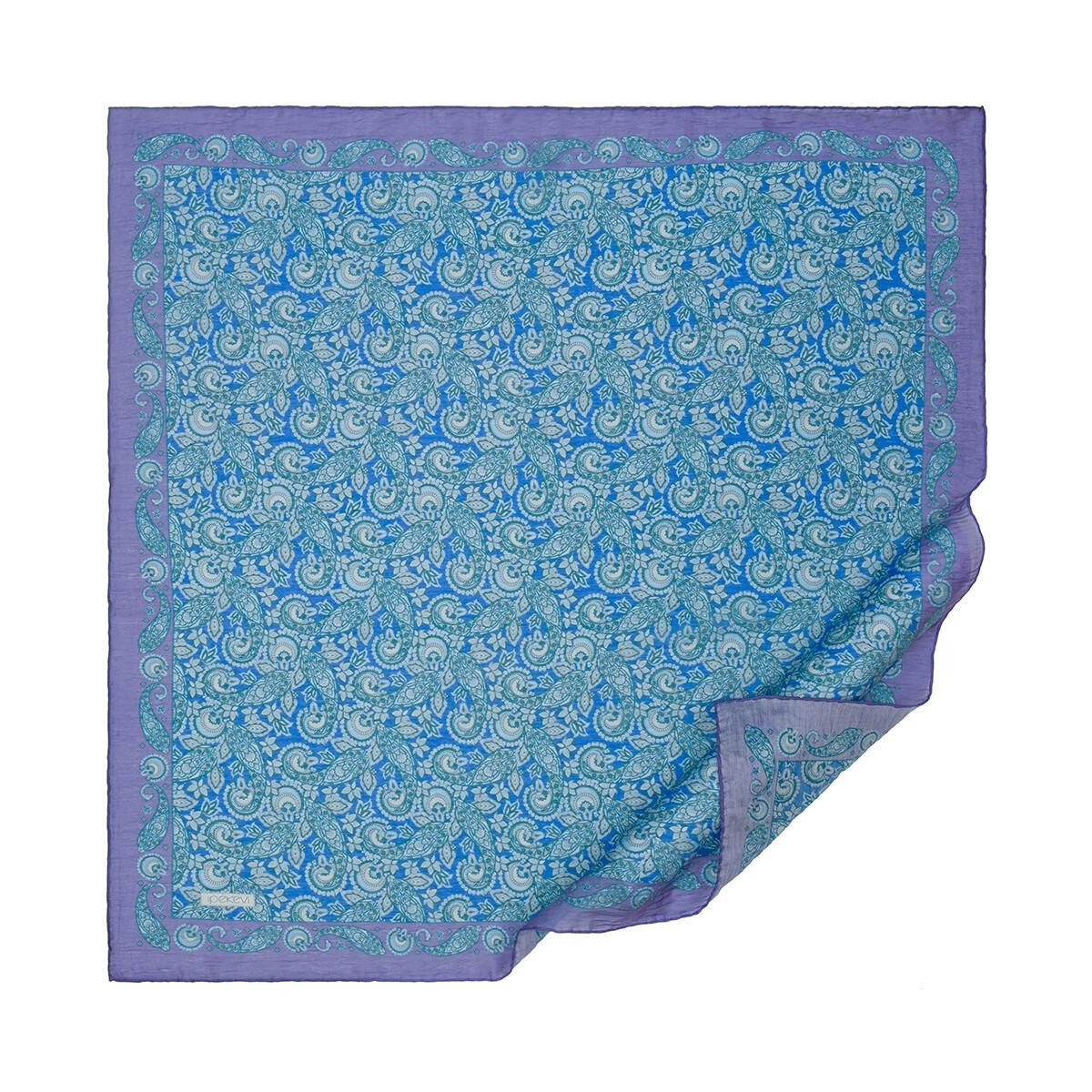İpekevi 02224 Mezopotamya Model 02 Desenli Tensel Eşarp - İndigo
