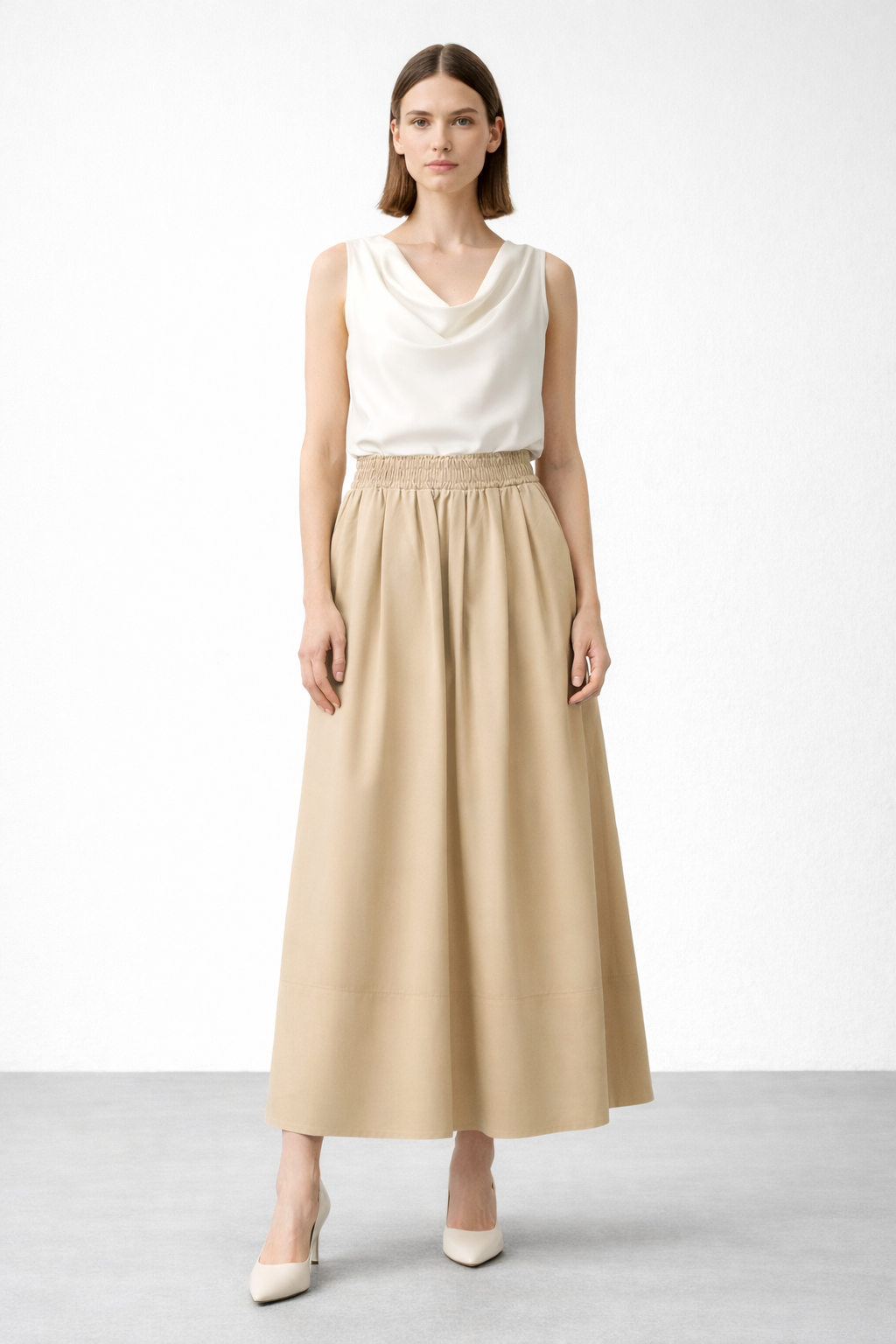 Sentez 5479 Ely Beli Lastikli Etek - Bej