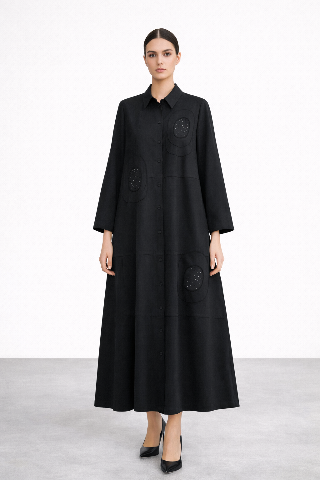 Micca 261601M Çiçek Baskılı Taşlı Ferace - Siyah