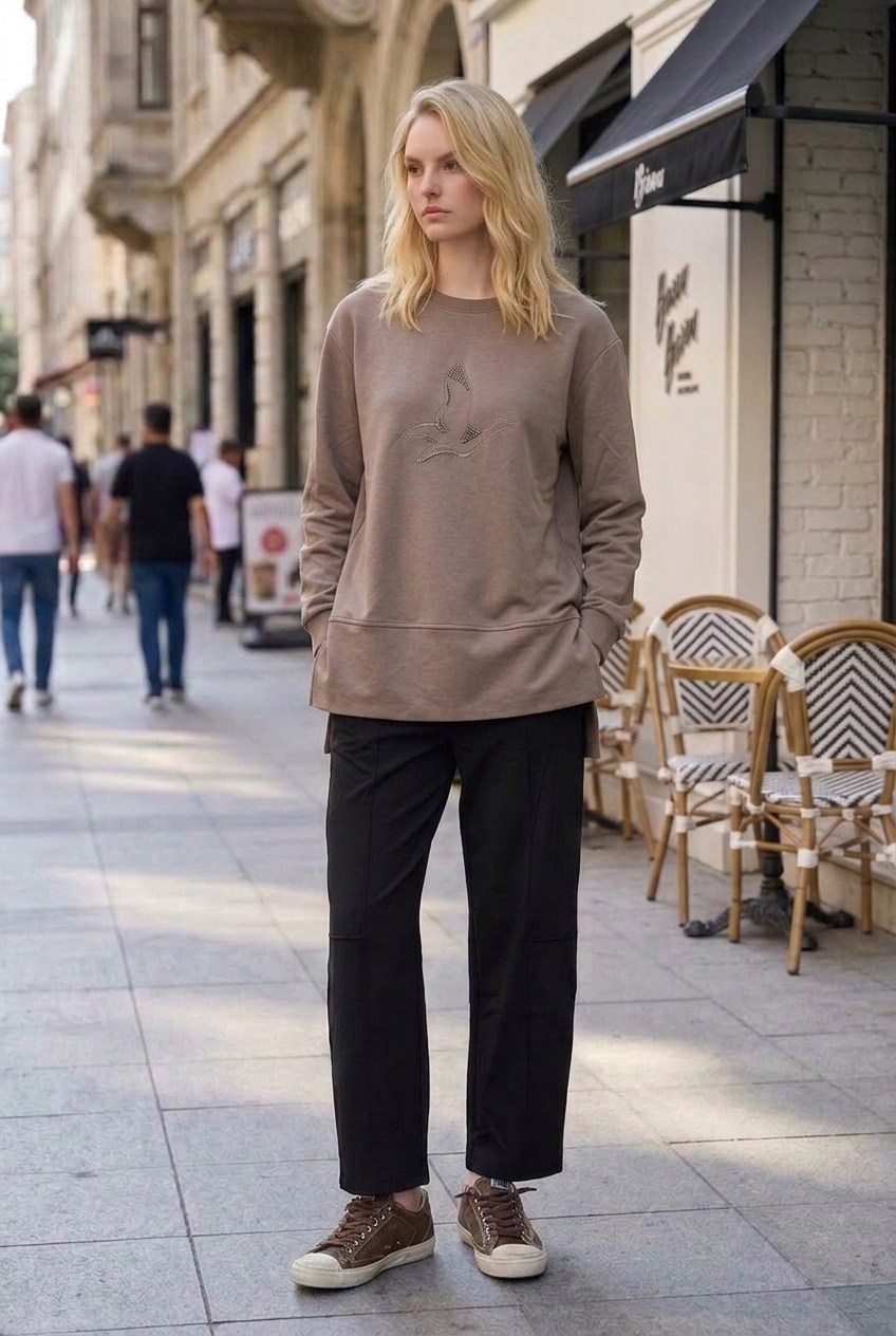 Kuş Baskılı Tunik 1000 Vizon
