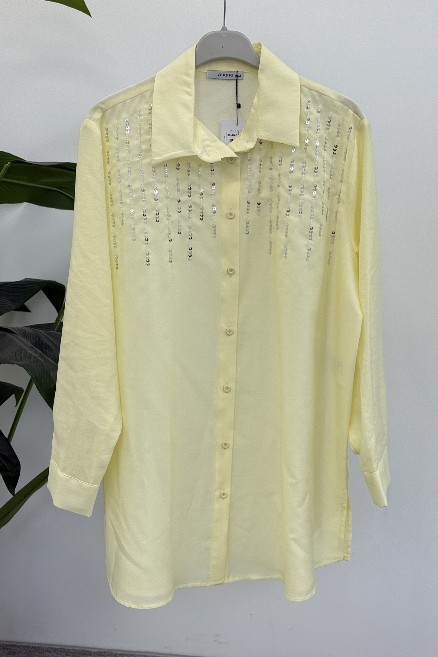 Omuzu Boncuk Detaylı Tunik 10794 - Sarı