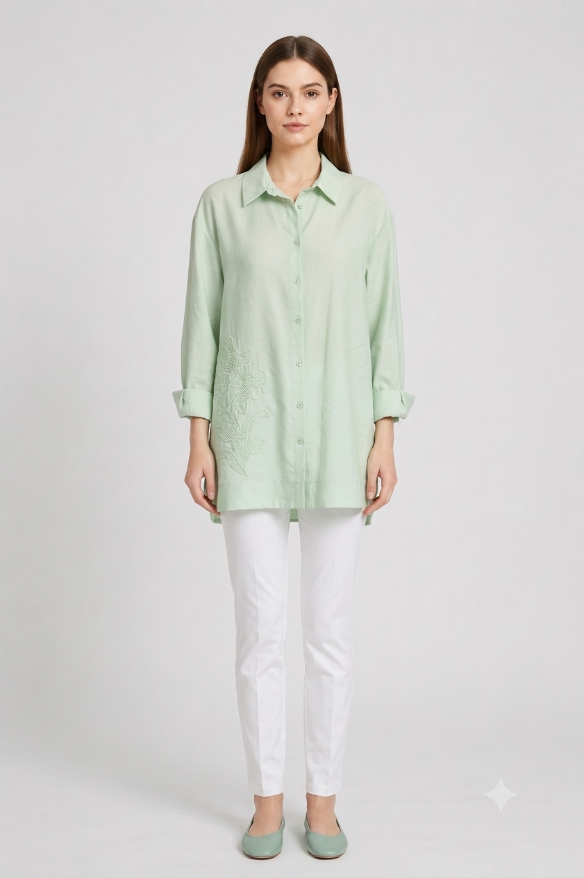 Boncuk İşlemeli Tunik 10793 - Mint Yeşili