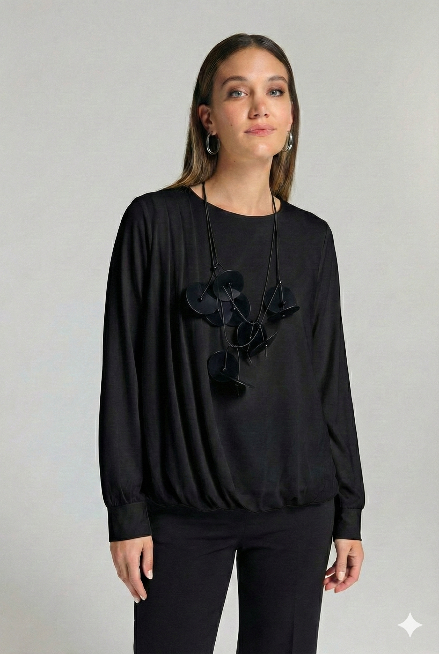 Fuat Gürşen 5311 Yan Drape Detay Bluz - Siyah