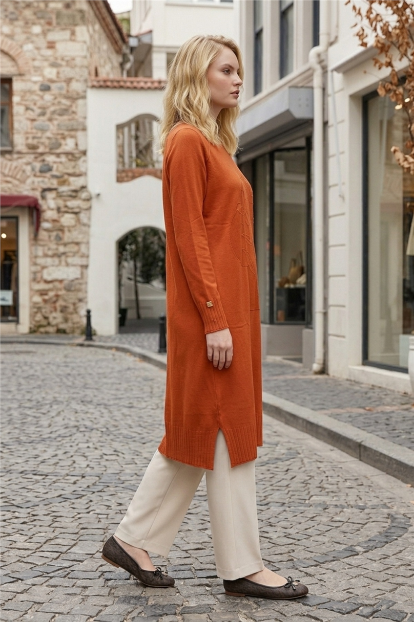 Ön Çiçek Baskılı Tunik 36231 Oranj