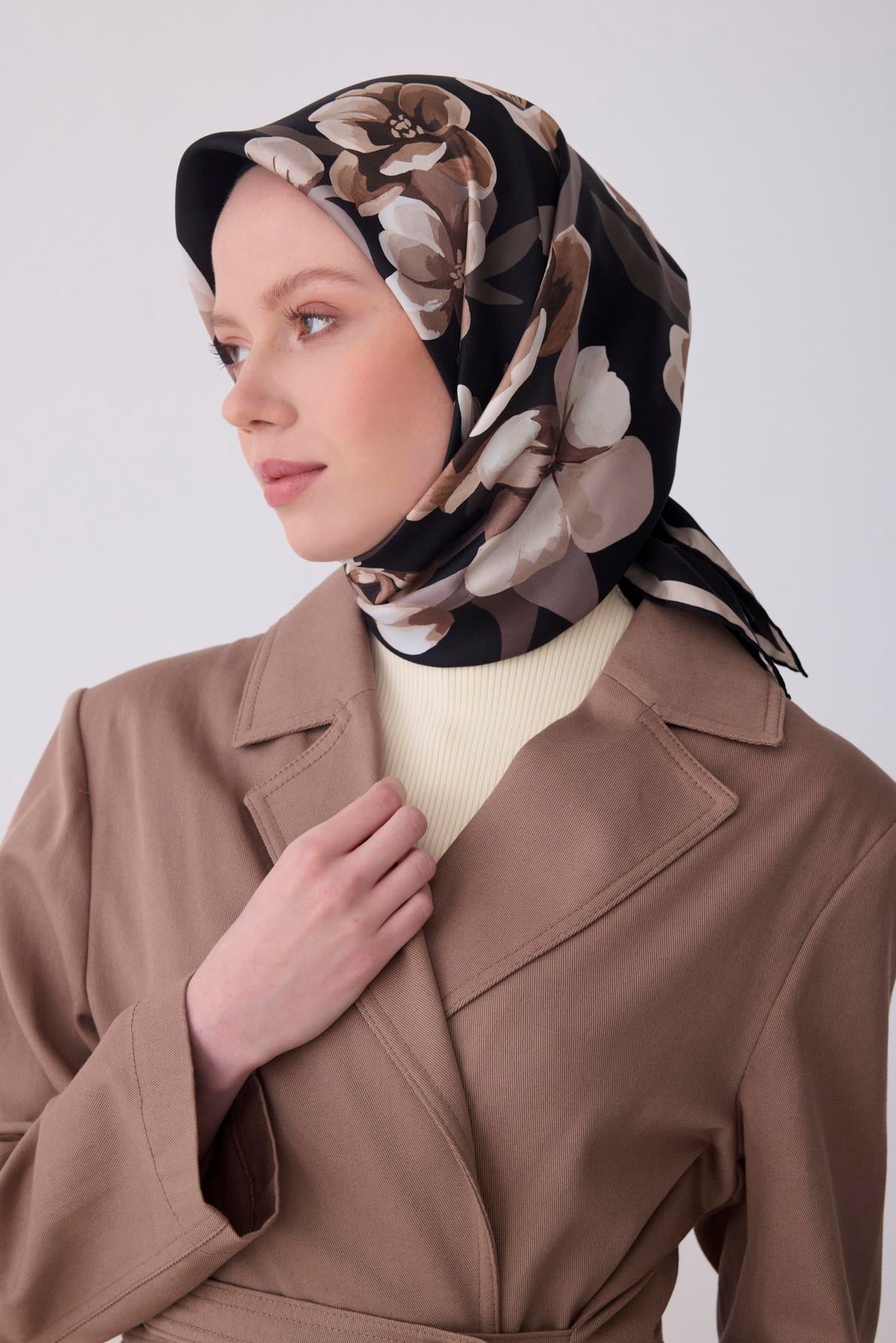 Belli Saf Twill İpek Eşarp 4330D (T) - Siyah