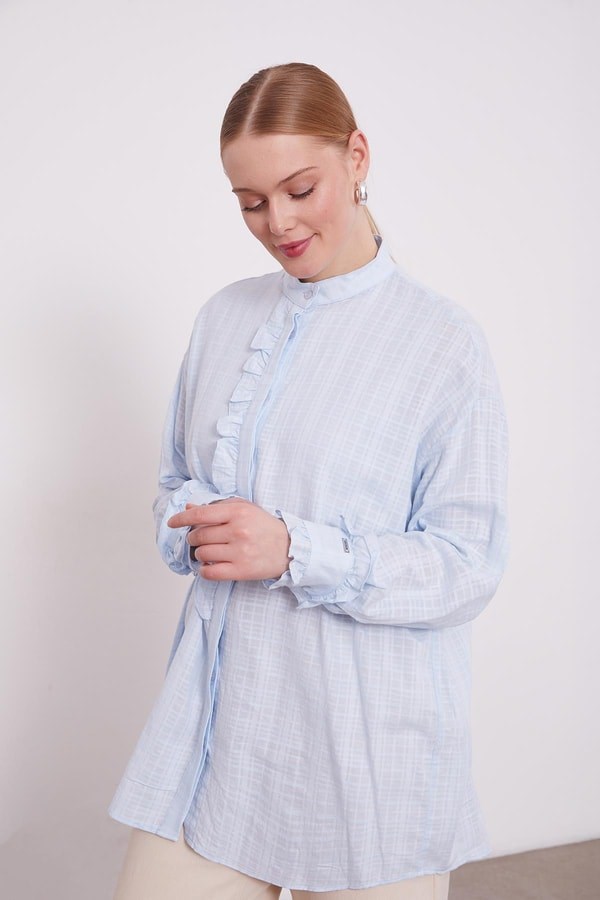 Levidor 230108 Patı Fırfırlı Gömlek - Bebe Mavisi Tunik LEVİDOR 