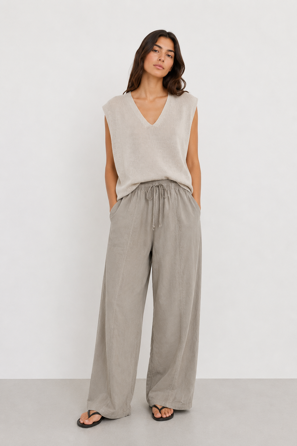 Yıkamalı Tencel Palazzo Pantolon 0036572 - Açık Haki