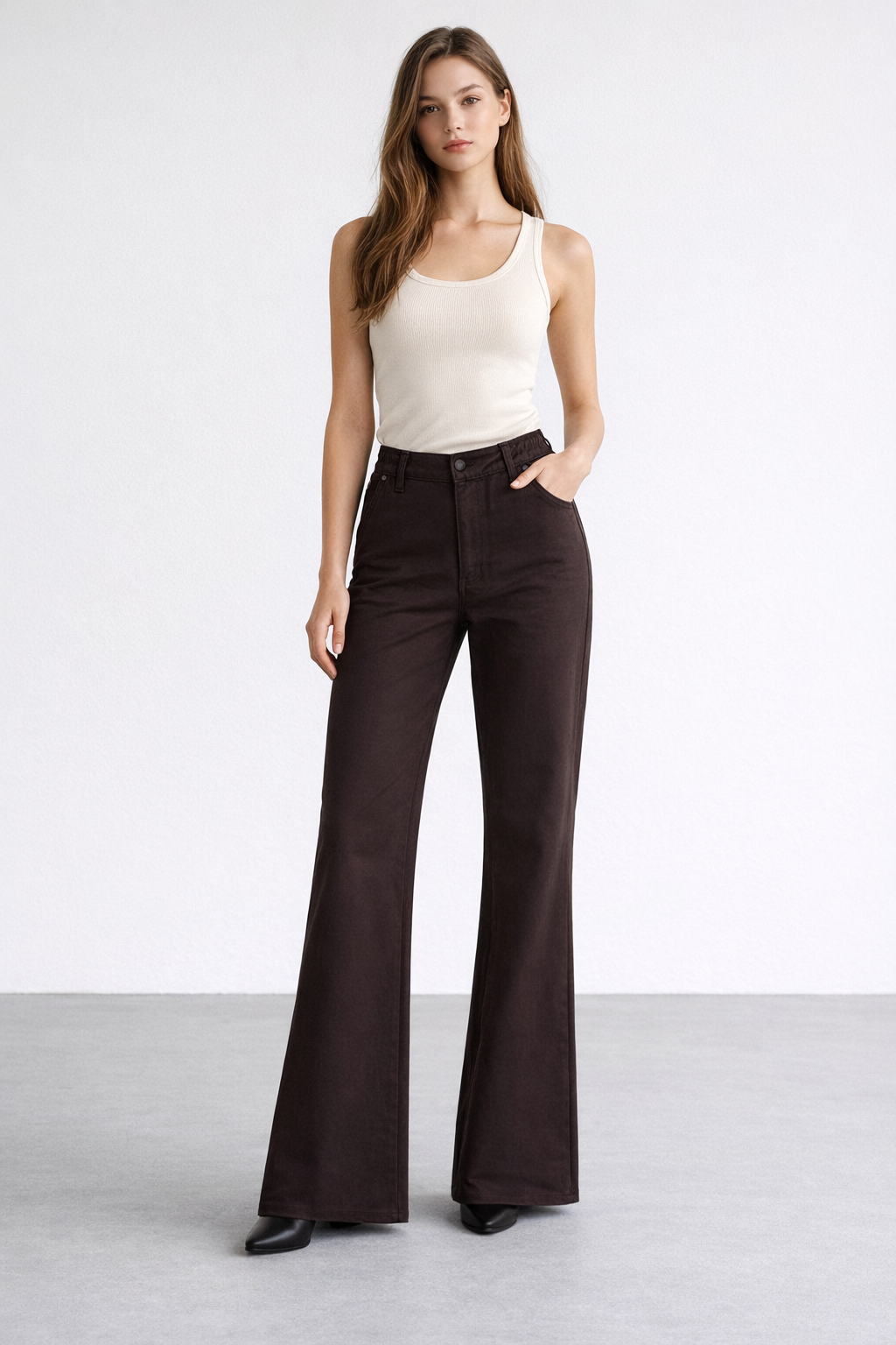 Beli Lastikli İspanyol Paça Pantolon X-255 - Kahve
