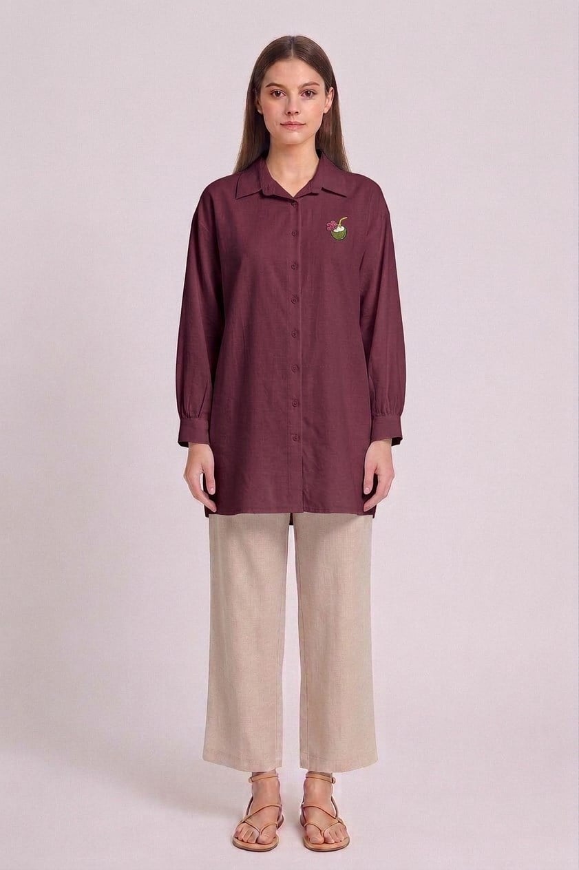 Basic Nakışlı Tunik 260198 - Mürdüm