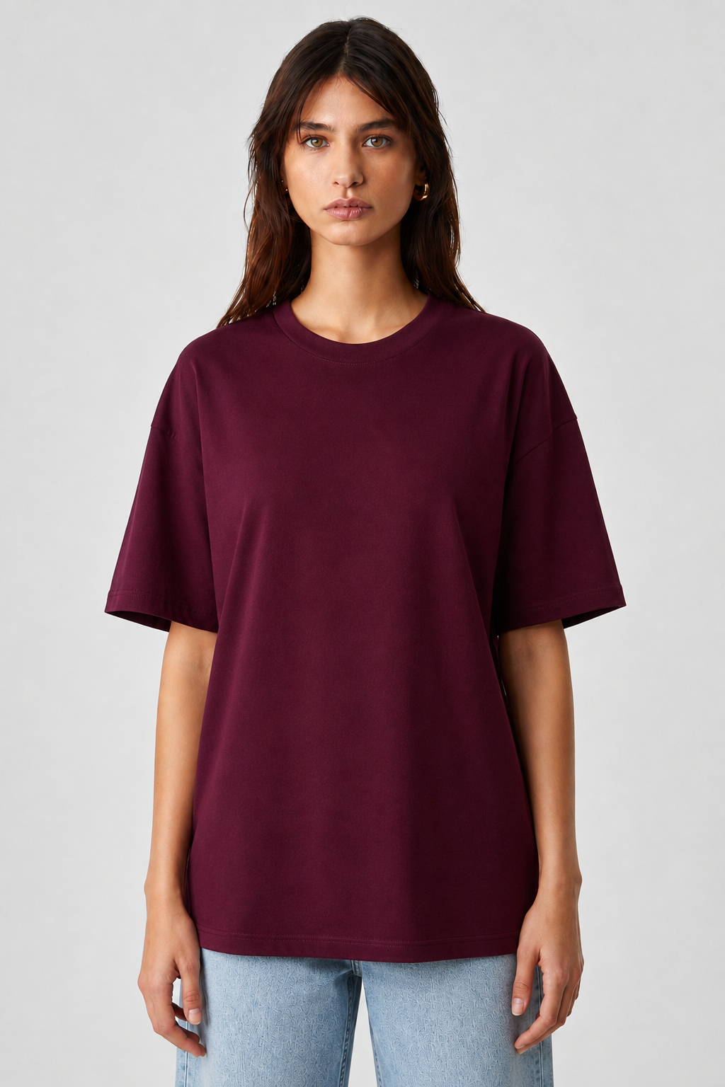 Bisiklet Yaka Basic Tshirt 4026 - Bordo