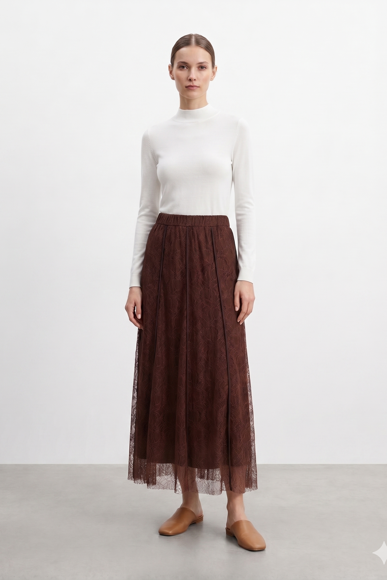 Sentez 5496 Dantelli Etek - Kahve