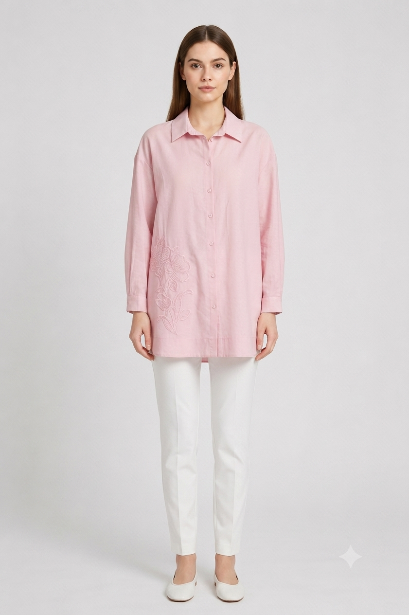 Boncuk İşlemeli Tunik 10793 - Pembe