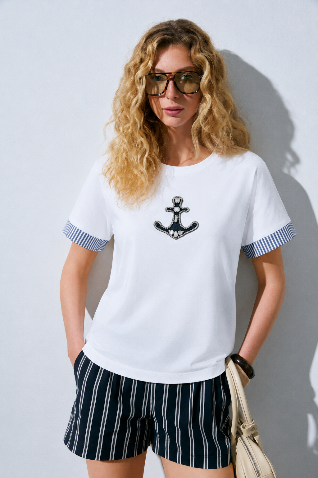 Çapa İşlemeli Tshirt 4017 - Mavi