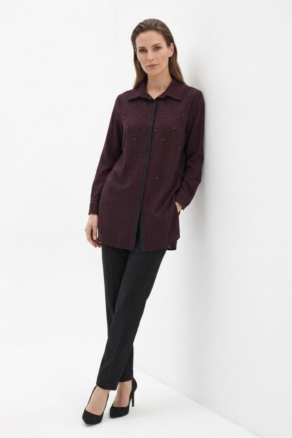 Fuat Gürşen 6304 Serpme Taş İşlemeli Tunik Bordo