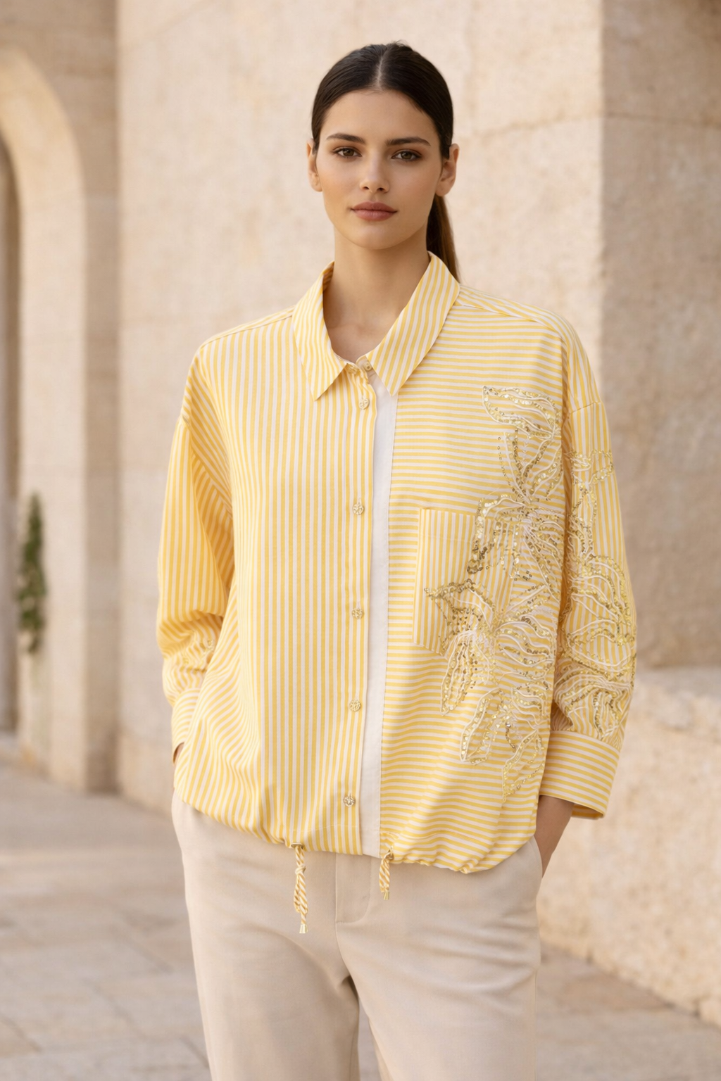 Ghisa 4317 Tunik - Sarı - Çizgili