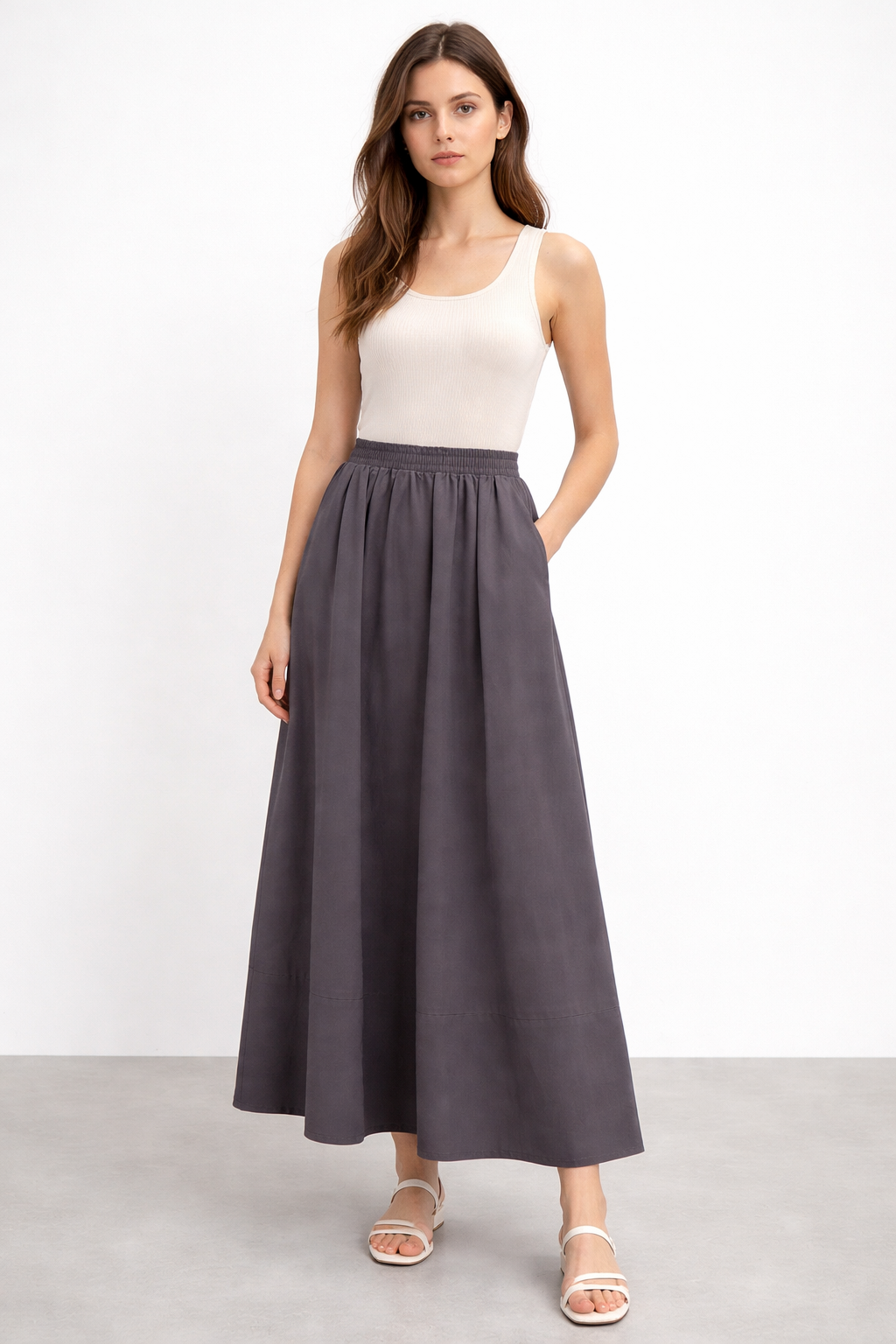 Sentez 5479 Ely Beli Lastikli Etek - Vizon