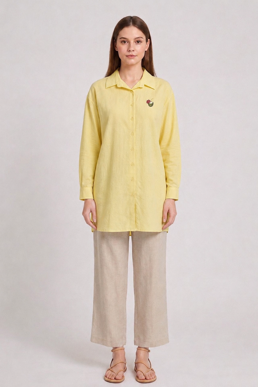 Basic Nakışlı Tunik 260198 - Sarı