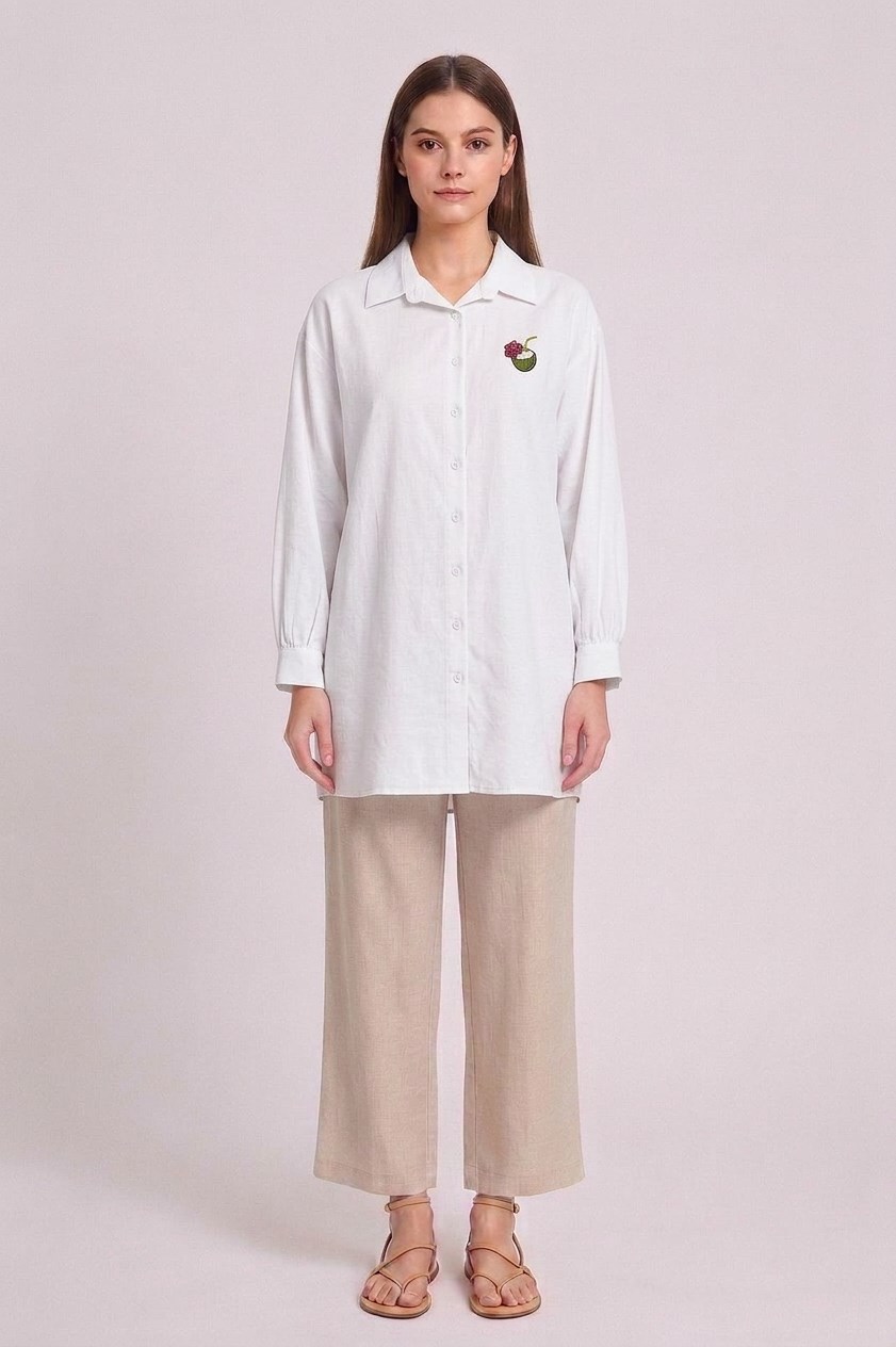 Basic Nakışlı Tunik 260198 - Beyaz