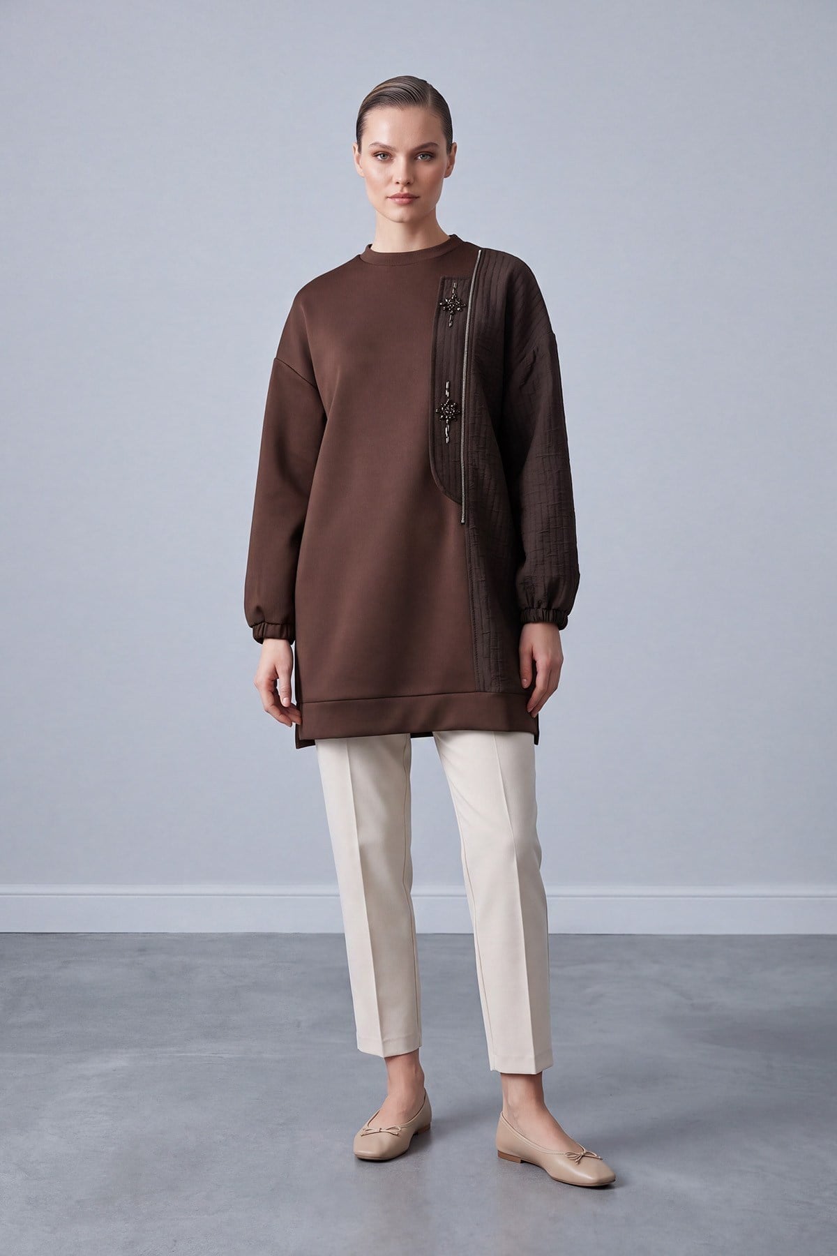 Dik Gizli Fermuar Detay Tunik 10812 Browni