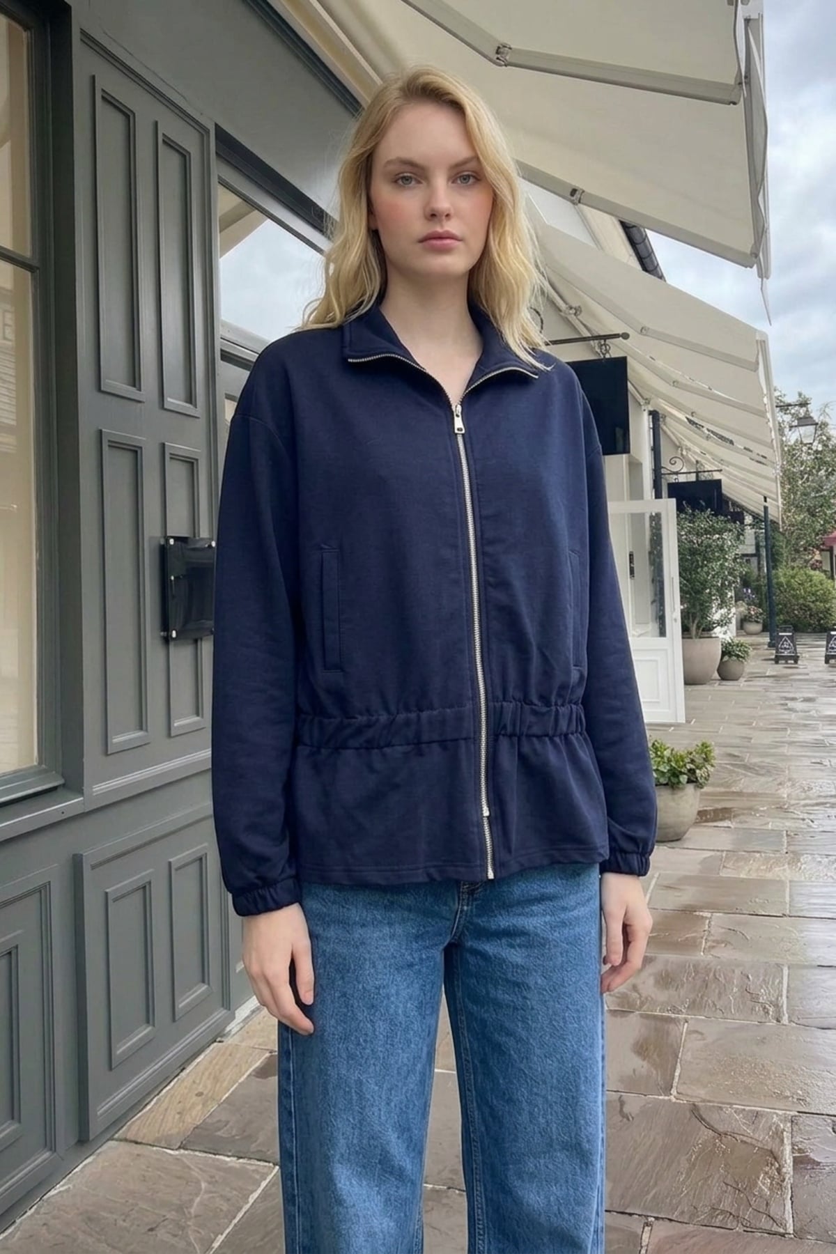 Bel Büzgü Detay Ceket 32575 F.Navy