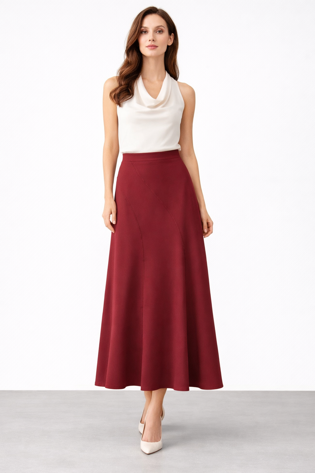 Sentez 5480 Lilium Parçalı Volanlı Etek - Bordo