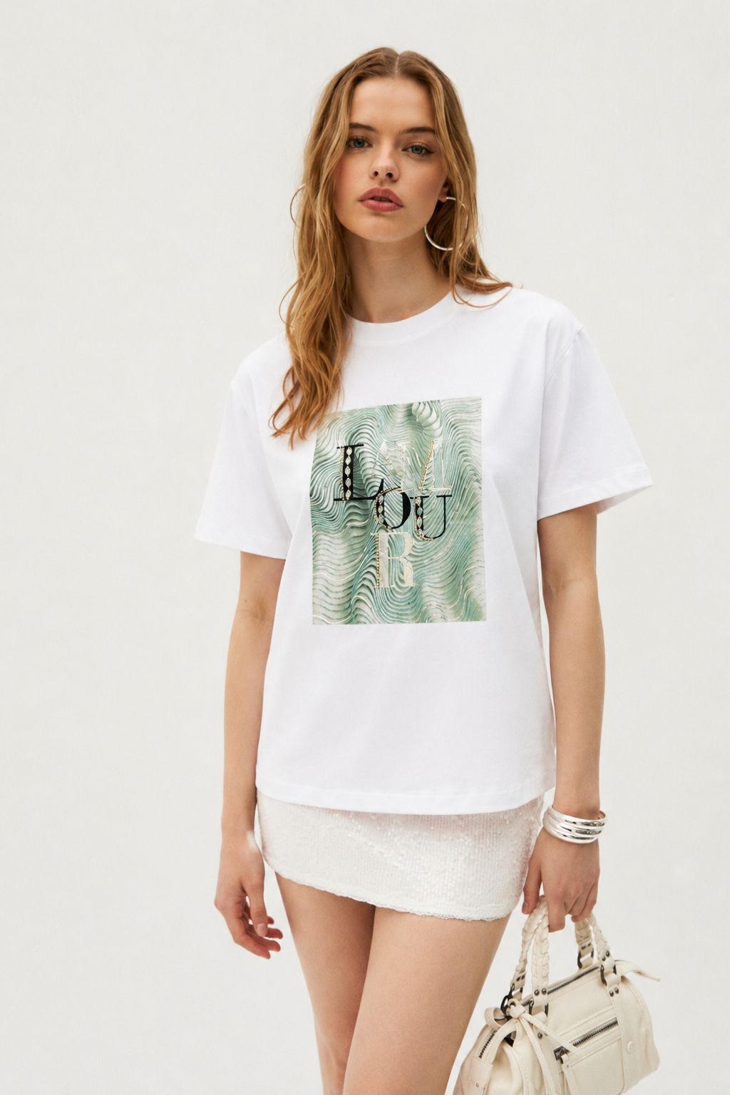 Lamour El İşi İşlemeli Tshirt 2588 - Beyaz