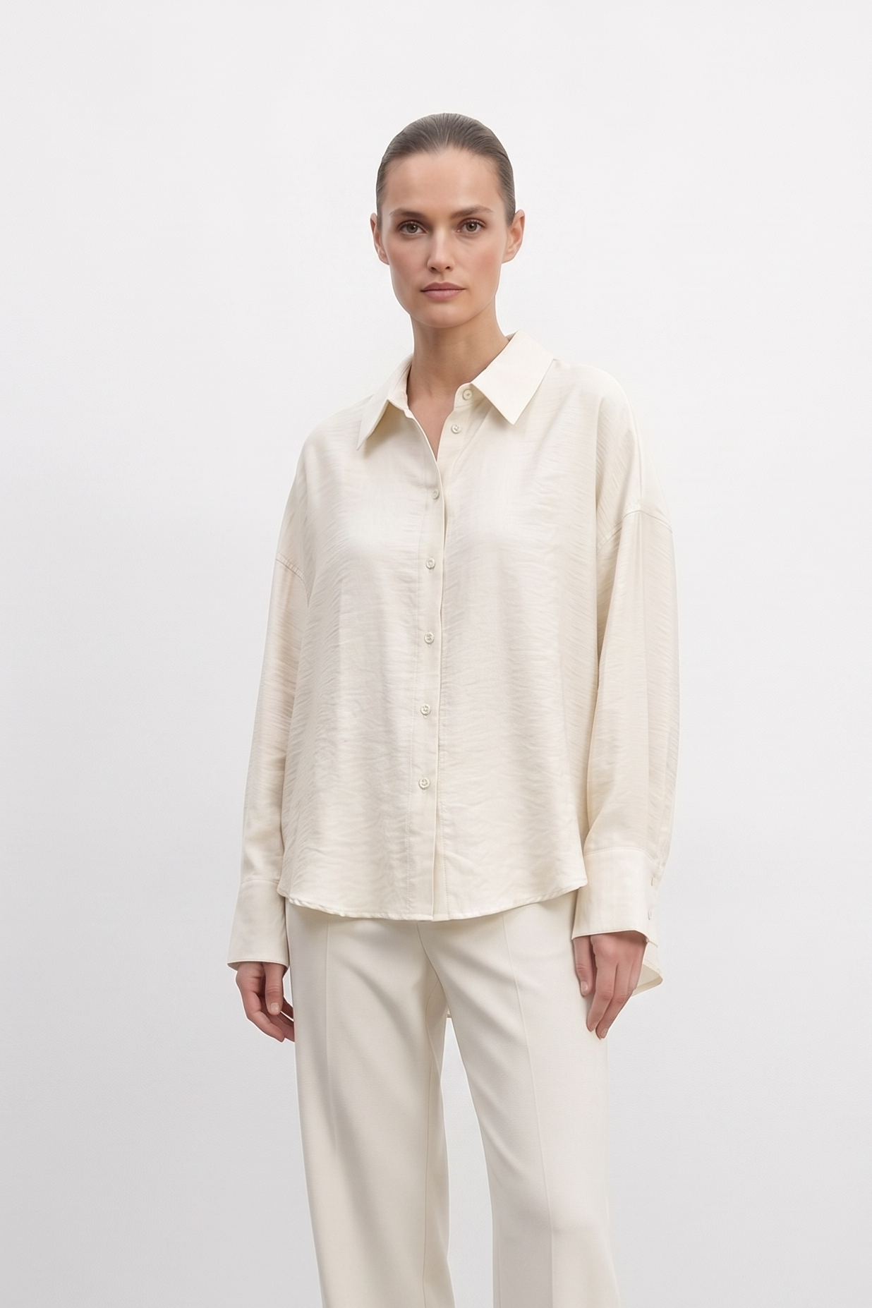 Ceremony 26Y188 Kolları Düğme Detaylı Miranda Kısa Gömlek - Ekru