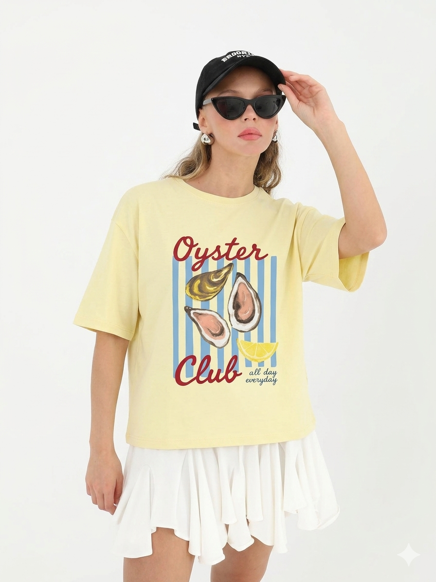 Qyster Club Yazılı Tshirt 4031 - Sarı